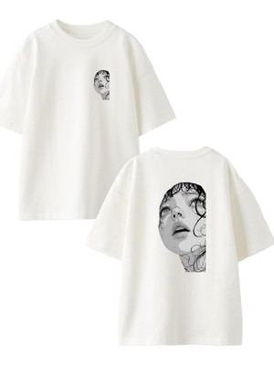 Nmg Tekstil Beyaz Oversize Pamuk Kıvırcık Cool Kız Ön Arka Baskılı Örme T-Shirt