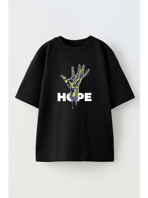 Nmg Tekstil Siyah Oversize Pamuk El Hope Baskılı Örme T-Shirt