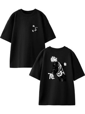 Nmg Tekstil Siyah Oversize Pamuk Çığlık Atan Anime Ön Arka Baskılı Örme T-Shirt