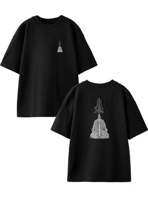 Nmg Tekstil Siyah Oversize Pamuk Gojira Ağaç Gölge Ön Arka Baskılı Örme T-Shirt