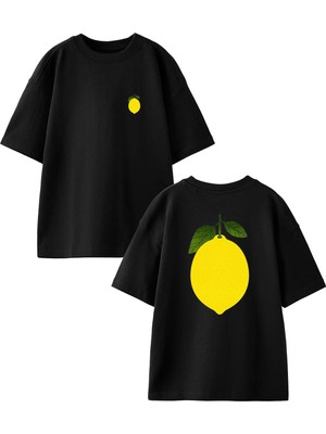 Nmg Tekstil Siyah Oversize Pamuk Limon Tek Ön Arka Baskılı Örme T-Shirt