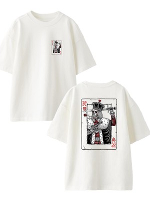 Nmg Tekstil Beyaz Oversize Pamuk Kurukafa Kız Ön Arka Baskılı Örme T-Shirt