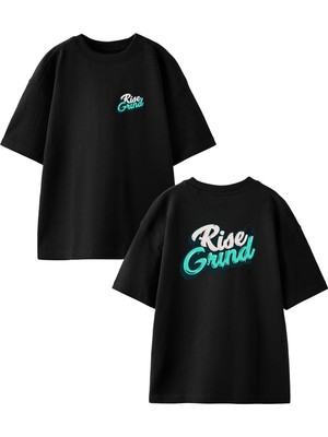 Nmg Tekstil Siyah Oversize Pamuk Rise Grund Ön Arka Baskılı Örme T-Shirt