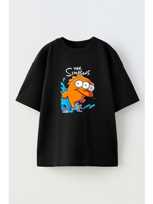 Nmg Tekstil Siyah Oversize Pamuk Balık Sipson Baskılı Örme T-Shirt