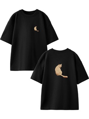 Nmg Tekstil Siyah Oversize Pamuk Bakan Kedicik Ön Arka Baskılı Örme T-Shirt