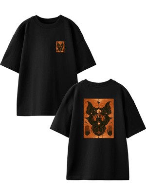 Nmg Tekstil Siyah Oversize Pamuk Köpek Poster Ön Arka Baskılı Örme T-Shirt