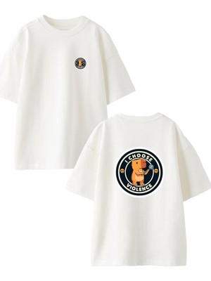 Nmg Tekstil Beyaz Oversize Pamuk Ichoose Violence Ön Arka Baskılı Örme T-Shirt