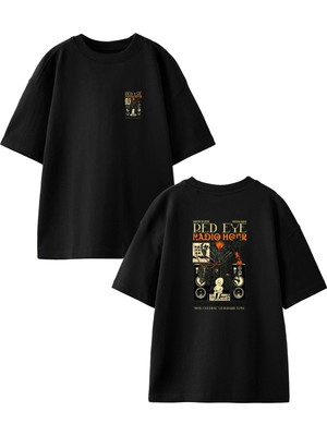 Nmg Tekstil Siyah Oversize Pamuk Red Eye Ön Arka Baskılı Örme T-Shirt