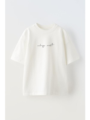 Nmg Tekstil Beyaz Oversize Pamuk Why Not Baskılı Örme T-Shirt