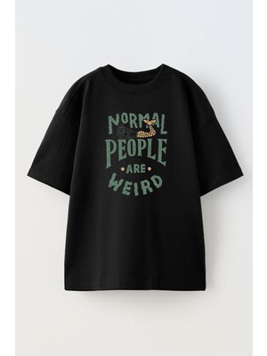 Nmg Tekstil Siyah Oversize Pamuk Normal People Baskılı Örme T-Shirt