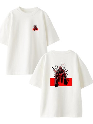 Nmg Tekstil Beyaz Oversize Pamuk Yaralanmış Crop Ön Arka Baskılı Örme T-Shirt