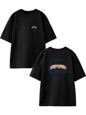Nmg Tekstil Siyah Oversize Pamuk Kar Gözlüğü Ön Arka Baskılı Örme T-Shirt