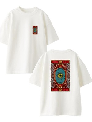 Nmg Tekstil Beyaz Oversize Pamuk Tek Göz Halı Deseni Ön Arka Baskılı Örme T-Shirt
