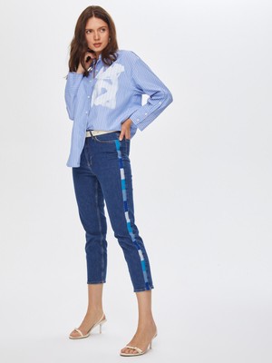 Faik Sönmez Yanı Renkli Nakış Detaylı Slım Fıt Jean Pantolon 69355