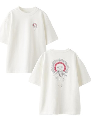 Nmg Tekstil Beyaz Oversize Pamuk Boynuzlu Poster Koyun Ön Arka Baskılı Örme T-Shirt