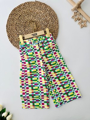 Miniğimin Cicileri Çok Renkli Desenli Kız Çocuk Lüx Kot pantolon - Sarı