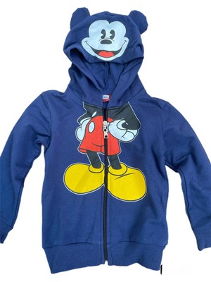 Alp Kids Mickey Mouse Şapkalı Fermuarlı Şardonlu Erkek Çocuk Hırka