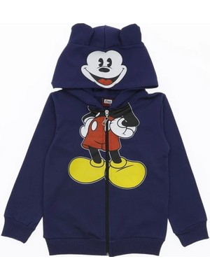 Alp Kids Mickey Mouse Şapkalı Fermuarlı Şardonlu Erkek Çocuk Hırka