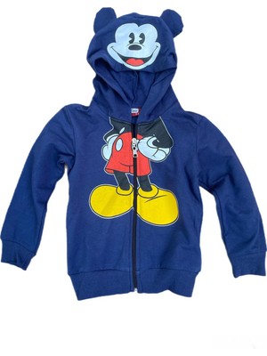 Alp Kids Mickey Mouse Şapkalı Fermuarlı Şardonlu Erkek Çocuk Hırka