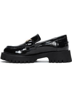 Derimod Kadın Siyah Toka Detaylı  Maskülen Loafer 24WFD180016