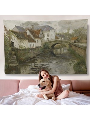 Harita Sepeti Ortaçağ Alman Köy Kanalı Vintage Duvar ÖRTÜSÜ-7000