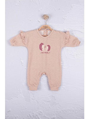 Candar 3-6-9-12 Ay Kız Bebek Tulum Kirpi Nakışlı %100 Pamuk Somon