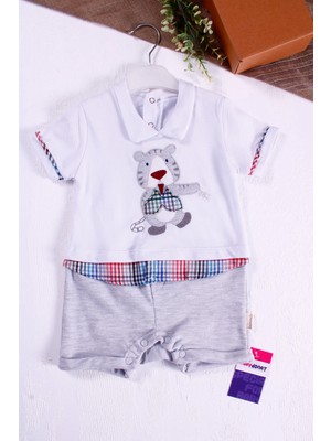 Candar 6-9-12-18-24 Ay Erkek Bebek Tulumu Gömlek Desenli Kırmızı