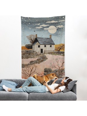 Harita Sepeti Köy Evi Gece Manzarası Duvar ÖRTÜSÜ-7517