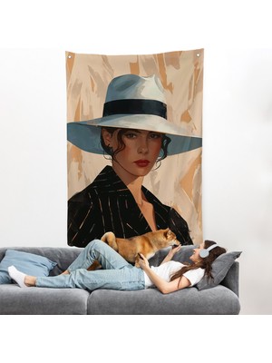 Harita Sepeti Keskin Bakışlı Güzel Kadın Duvar ÖRTÜSÜ-7565