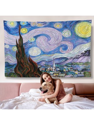 Harita Sepeti Vincent Van Gogh - Yıldızlı Geceler Premium Görüntü Duvar ÖRTÜSÜ-7163