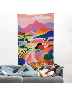 Harita Sepeti Pastel Minimalist Manzara Duvar ÖRTÜSÜ-7673