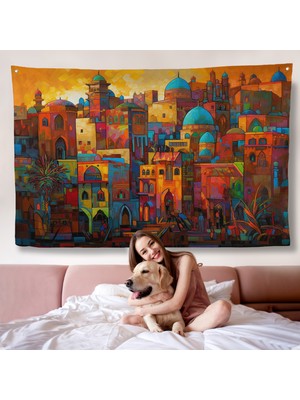 Harita Sepeti Üstünde Mavi Kubbeli Şehrin Duvar ÖRTÜSÜ-7263