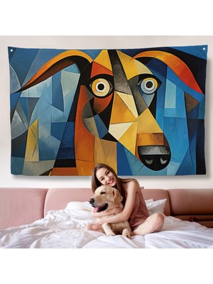 Harita Sepeti Pablo Picasso Tarzında Soyut Köpek Duvar ÖRTÜSÜ-7212