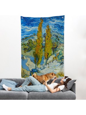 Harita Sepeti Vincent Van Gogh -Saint-Rémy Yakınlarındaki Alpilles'de Iki Kavak Duvar ÖRTÜSÜ-7455