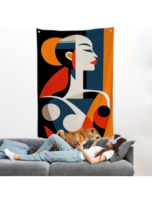 Harita Sepeti Vintage Güzel Kadın Duvar ÖRTÜSÜ-7516