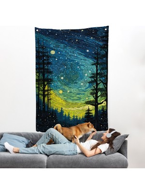 Harita Sepeti Vincent Van Gogh Tarzı Yıldızlı Gece Duvar ÖRTÜSÜ-7518
