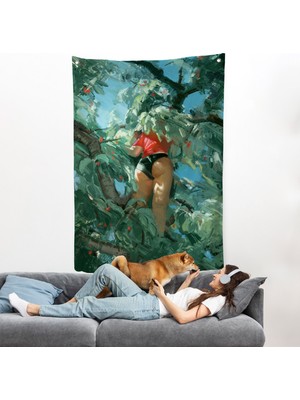 Harita Sepeti Ağaçtan Meyve Toplayan Kadın Duvar ÖRTÜSÜ-7784