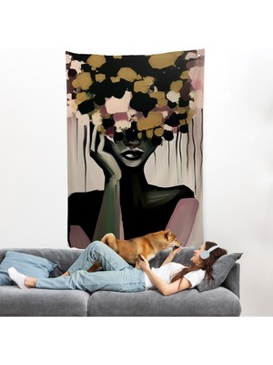 Harita Sepeti Çiçek Başlı Soyut Kadın Duvar ÖRTÜSÜ-7833