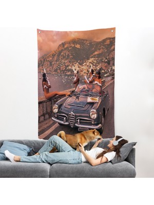 Harita Sepeti Italya Posıtano Manzarası Çıplak Tavşan Kadınlar Duvar ÖRTÜSÜ-7742