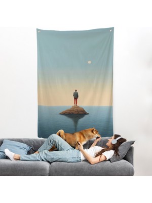 Harita Sepeti Denizin Ortasında Yalnız Adam Duvar ÖRTÜSÜ-7538