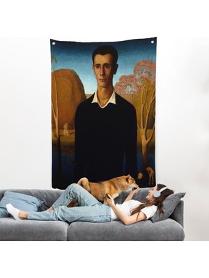 Harita Sepeti Grant Wood - Arnold Pyle Iki Zayıf Adamla Nehrin Önünde Duvar ÖRTÜSÜ-8065