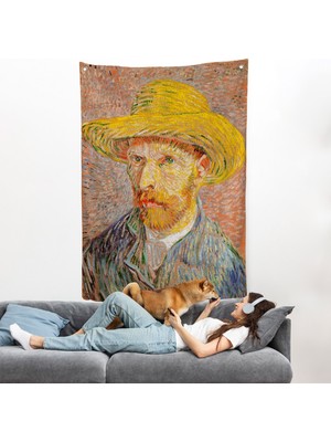 Harita Sepeti Vincent Van Gogh - Hasır Şapkalı Otoportre Duvar ÖRTÜSÜ-7449