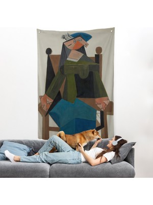 Harita Sepeti Pablo Picasso - Koltukta Oturan Soyut Kadın Duvar ÖRTÜSÜ-7295