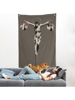 Harita Sepeti Alışveriş Torbalı Isa Duvar Örtüsü - Christ With Shopping BAGS-8094