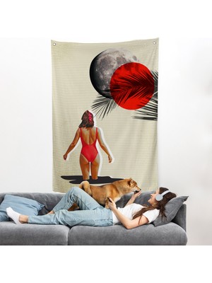 Harita Sepeti Mayolu Kadın Pop Art Duvar ÖRTÜSÜ-7874