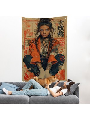 Harita Sepeti Sevimli Japon Kız Duvar ÖRTÜSÜ-7799