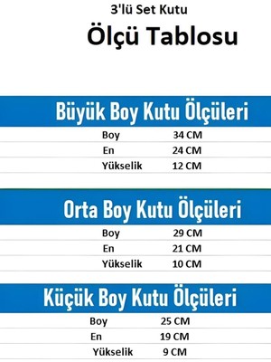 Sky Up Beyaz 3'lü Takım Dikdörtgen Kutu Beyaz Kurdeleli Hediye Damat Gelin Çeyiz Bohça Kutusu