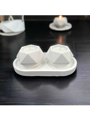 Dropcek Dekoratif 2 Adet Geometrik Mumluk ve Yatay Stand