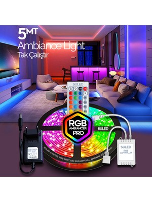 Suled Şerit LED 5 Metre Animasyonlu Tak Çalıştır Kumandalı Trafolu Rgb Şerit Işık Ambiyans