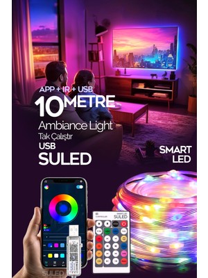 Suled Tv Arkası 10 Metre Bluetooth Telefon Kontrollü Smart Şerit LED Sese Duyarlı Kumandalı LED Işık